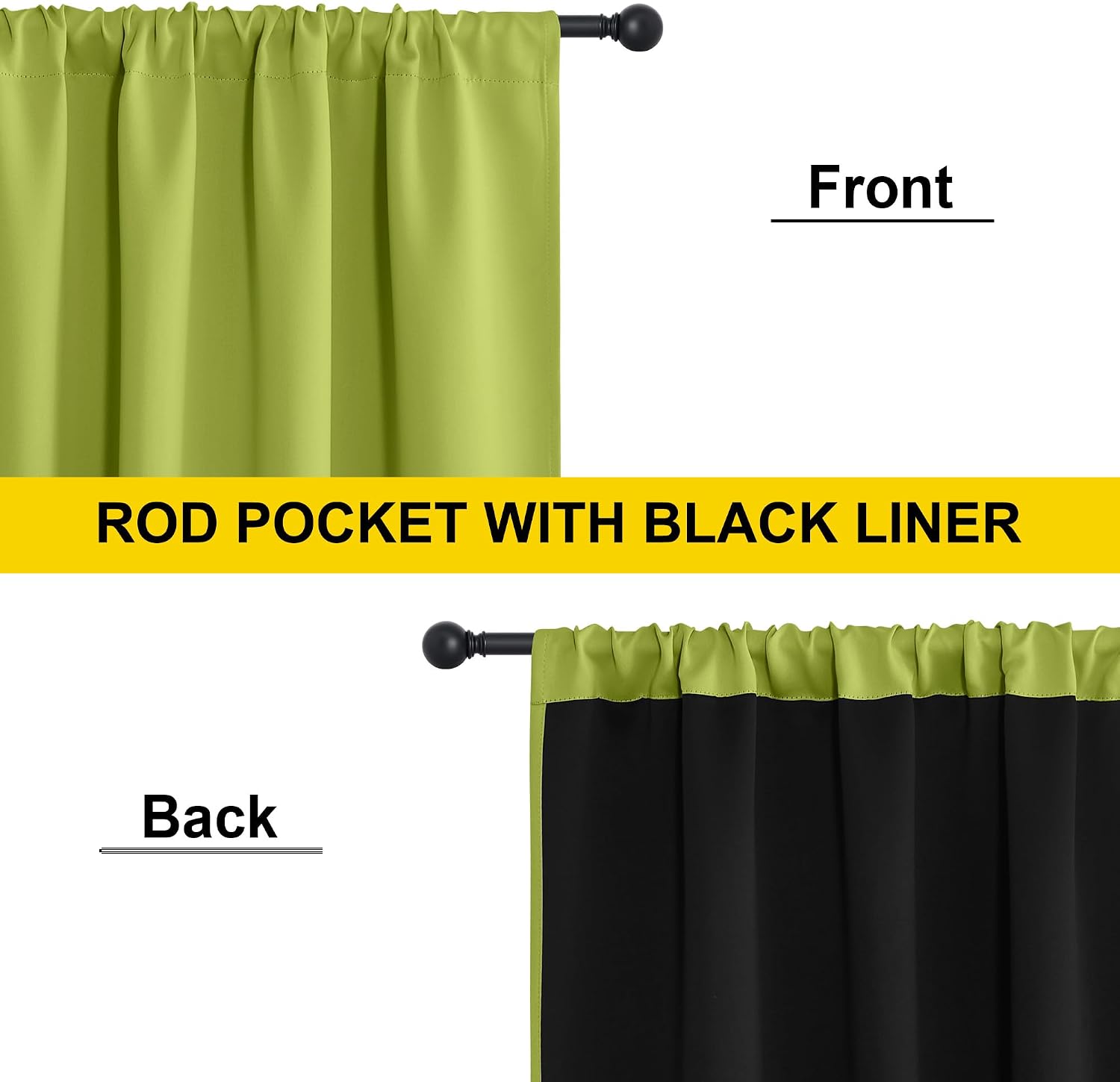 Nicetown 100% Blackout Curtains for Bedroom, Fresh Green 2 Pieces W52 x L84 Energy Efficient & Thermal Insulated Drapes, Rod Pocket Black L…