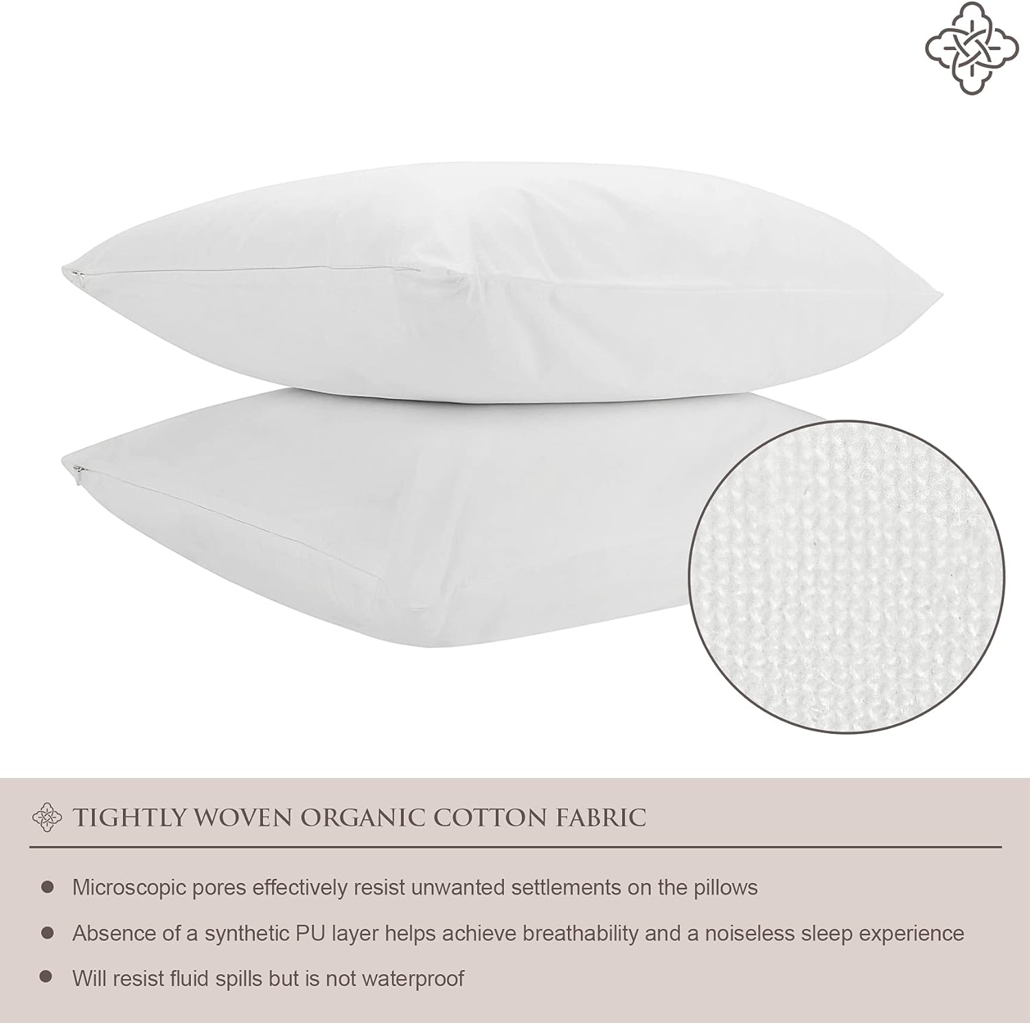 Bioweaves 100% Organic Cotton Breathable Pillow Protectors GOTS Certified with Zipped Closure – Standard, 20 x 26 inches, 2-Pack