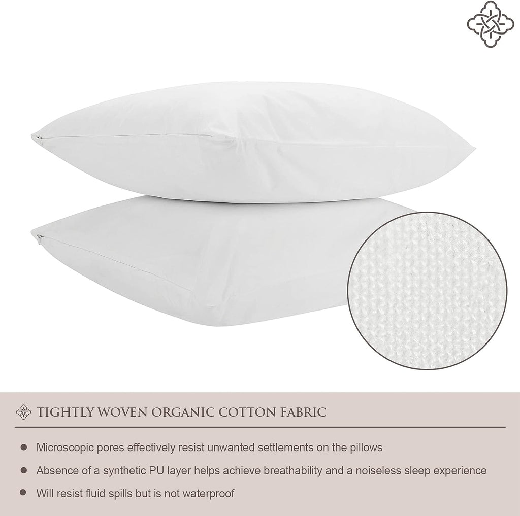 BIOWEAVES 100% Organic Cotton Breathable Pillow Protectors GOTS Certified with Zipped Closure – Queen, 20” x 30”, 4-Pack