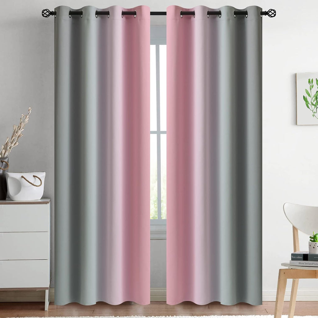 Yakamok Ombre Pink and Grey Curtains for Bedroom, Gradient Room Darkening Curtains, Grommet Thermal Insulated Light Blocking Window Drapes/…