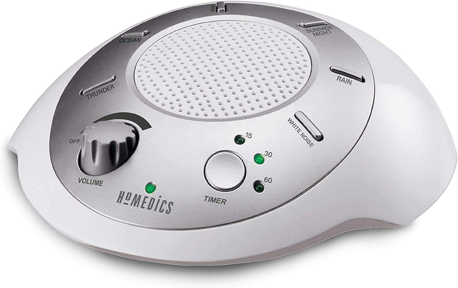Homedics SoundSleep White Noise Sound Machine, Silver, Small Travel Size with 6 Relaxing Nature Sounds, Portable relaxation for Home…