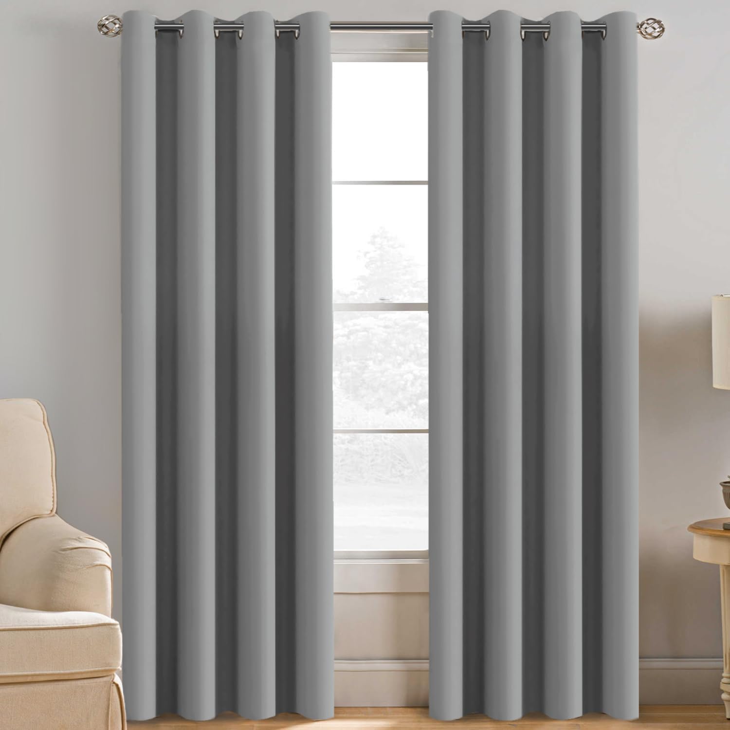 H.VERSAILTEX Grey Blackout Curtains for Bedroom Thermal Insulated Room Darkening Blackout Curtain Panel for Door, Window Panel…