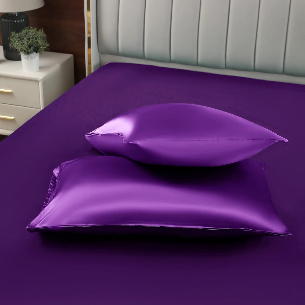Homiest Purple Satin Pillowcase for Hair and Skin, King Size Pillow Covers Luxury & Ultra Soft Pillow Cases Set of 2, Cooling…