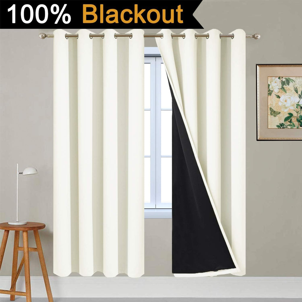 Yakamok 100% Blackout Curtains for Bedroom, Thermal Insulated Double Layer Drapes with Grommet for Living Room, Cream, 2 Panels, W52 x L72…