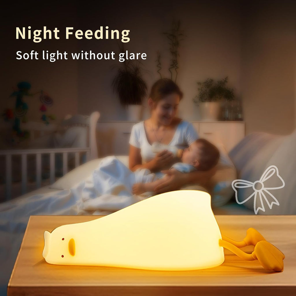 Avacom Duck Night Light, Soft Squishy Silicone Kids Nightlight, Lying Flat 3 Level Dimmable Touch Lamp with Timer, 1200mAh USB Rechargeable…