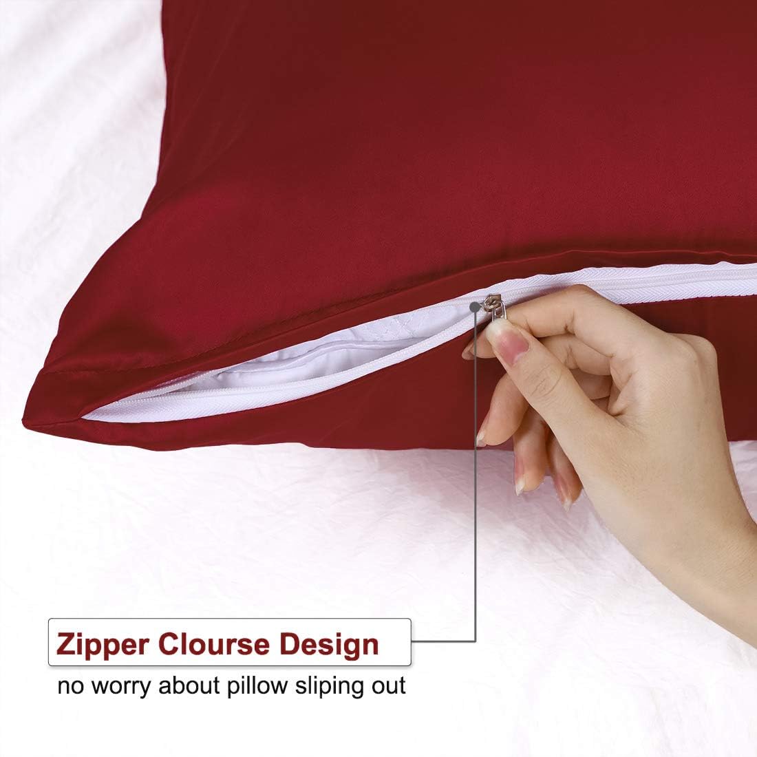 uxcell Standard Satin Pillowcase with Zipper, Super Soft and Luxury, Silky Pillow Cases Covers Set of 2, 21"x27", Red