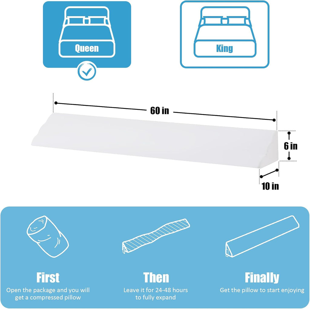 MEGCXIT Queen Bed Wedge Pillow for Headboard, 60"x10"x6", Bed Gap Filler, Headboard Pillow, Anti-Slip Gap Pillow with Side Pockets…