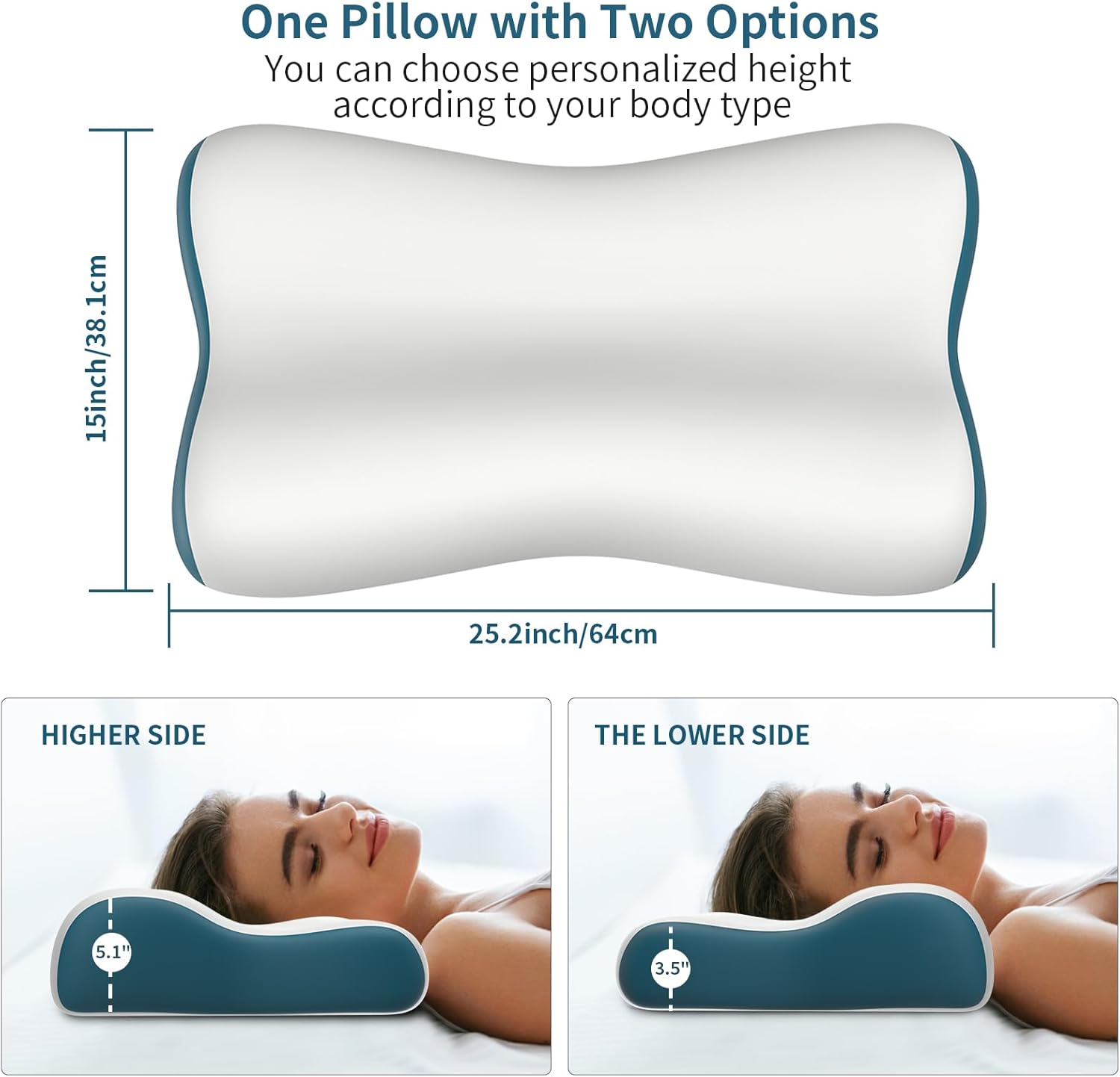 Polovo Cervical Neck Pillow for, Contour Memory Foam Pillows Ergonomic Pillow Orthopedic Cooling Pillow Bed Pillow Neck Support for Side B…