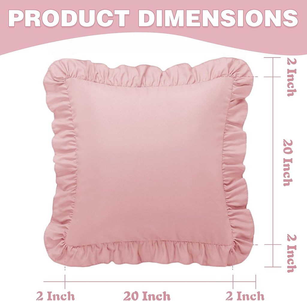 KKJIAF Ruffle Pillow Cases 20x20 Inches, Light Pink Square Ruffled Pillow Covers Set of 2, Microfiber Wrinkle Resistant Pillow Shams with…