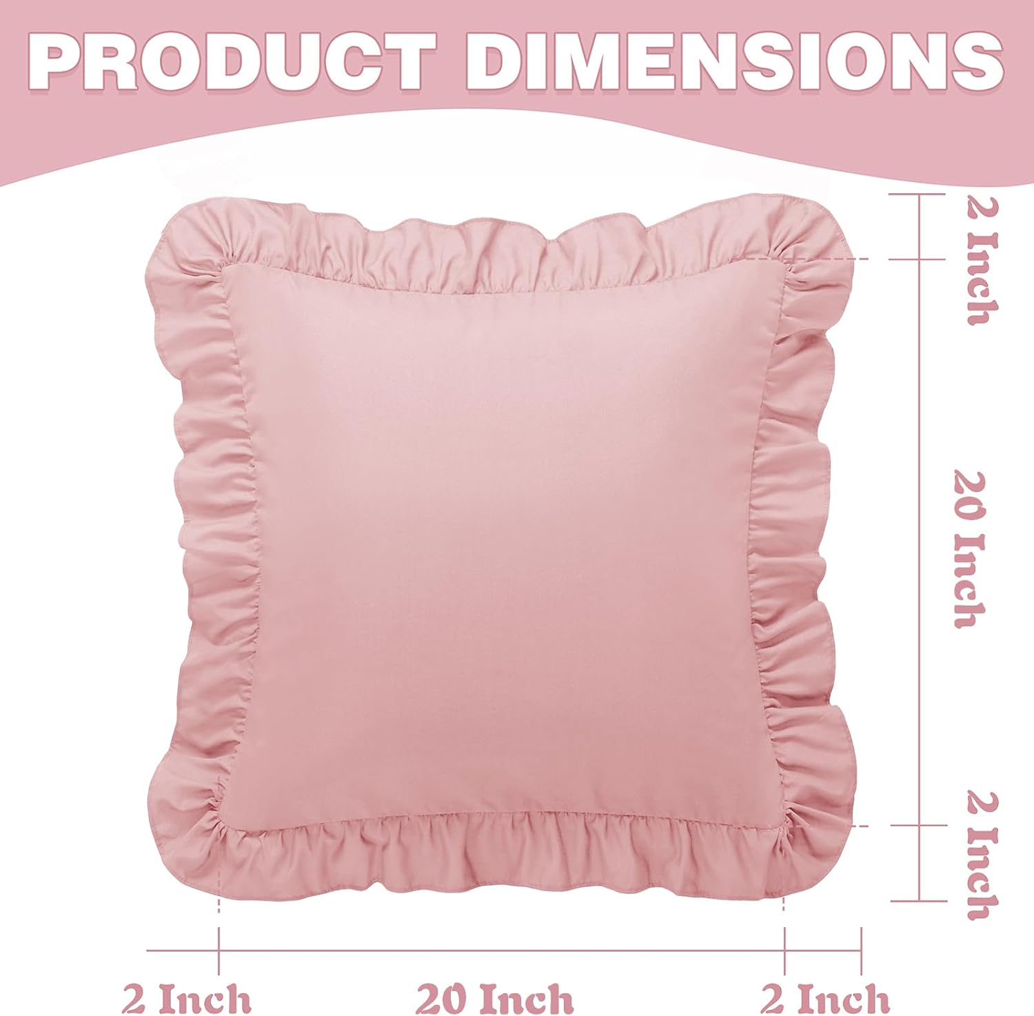 KKJIAF Ruffle Pillow Cases 20x20 Inches, Light Pink Square Ruffled Pillow Covers Set of 2, Microfiber Wrinkle Resistant Pillow Shams with…