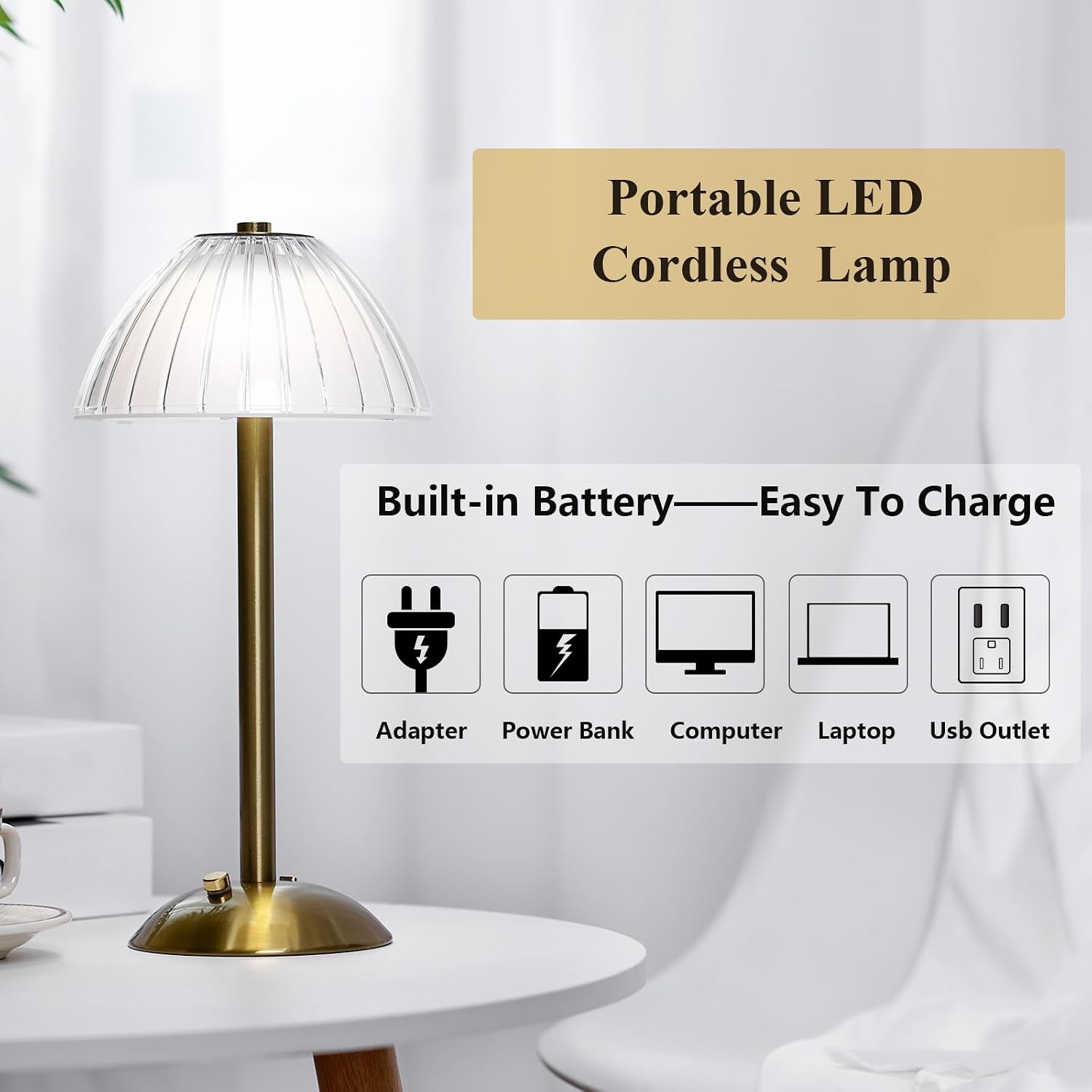 Liliful 8 Pcs Cordless Table Lamp Rechargeable Touch LED Small Gold Portable Battery Operated USB-c Desk Lamp 3 Color Dimmable for…