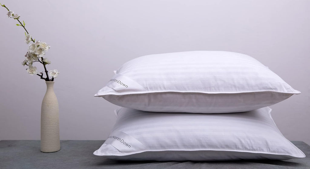 Goose Down Feather Hotel Collection Bed Pillows for Sleeping Pair Standard Pillows for Back, Stomach or Side Sleepers Stripe White Color…