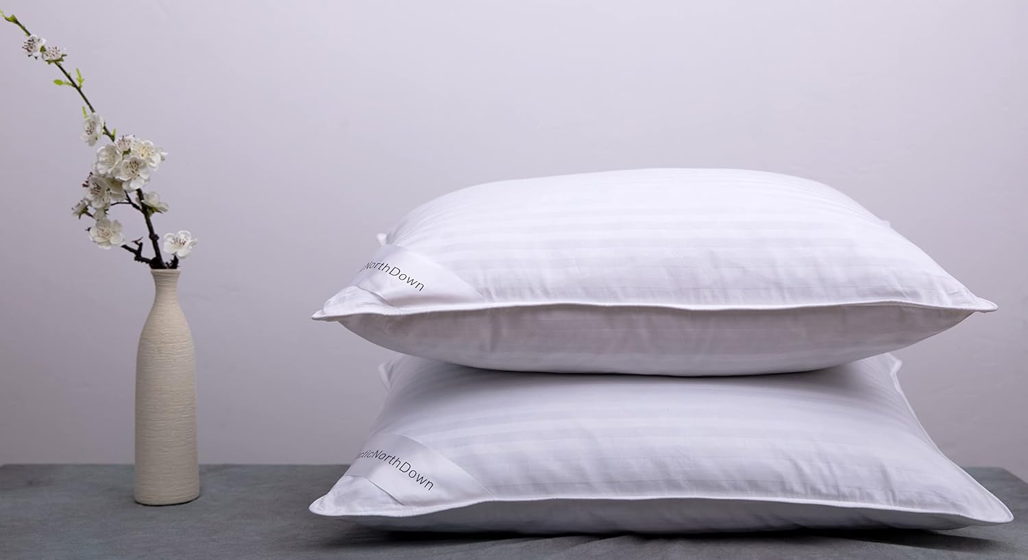 Goose Down Feather Hotel Collection Bed Pillows for Sleeping Pair Standard Pillows for Back, Stomach or Side Sleepers Stripe White Color…