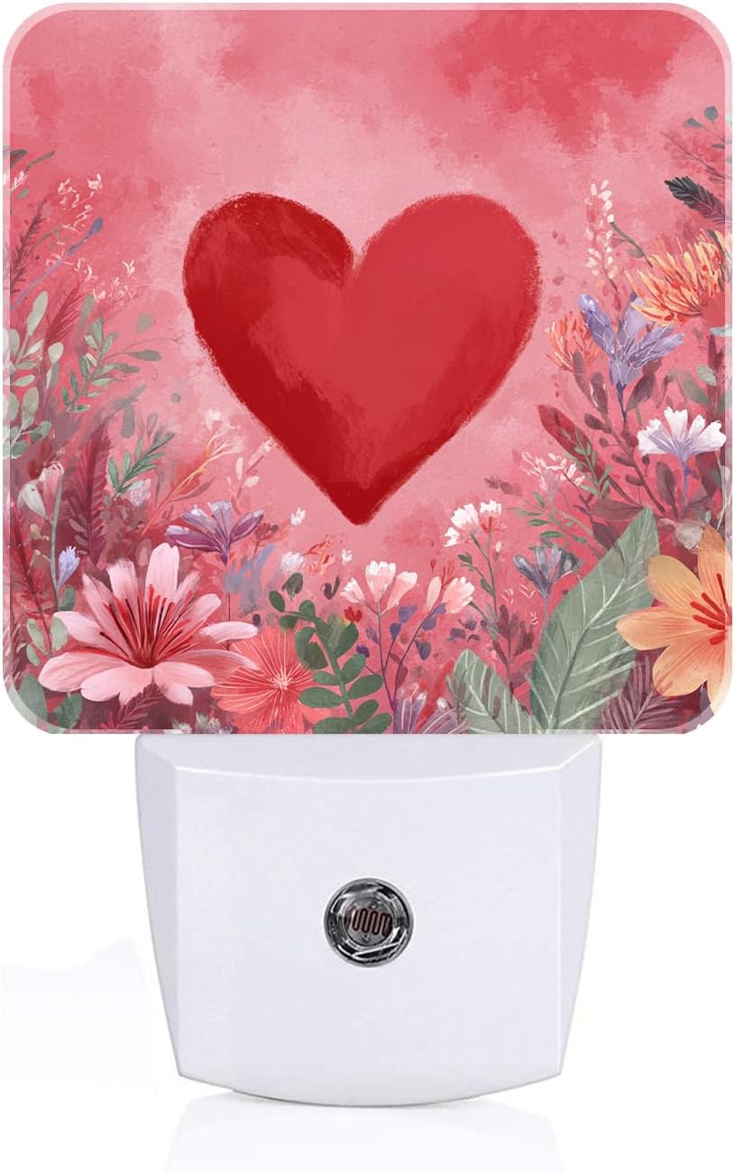 Red Love Hearts Night Light, Plug-in Nightlights Auto Sensor Night Lamp Dusk-to-Dawn Lamp Home Decor for Nursery Children Girls Boys