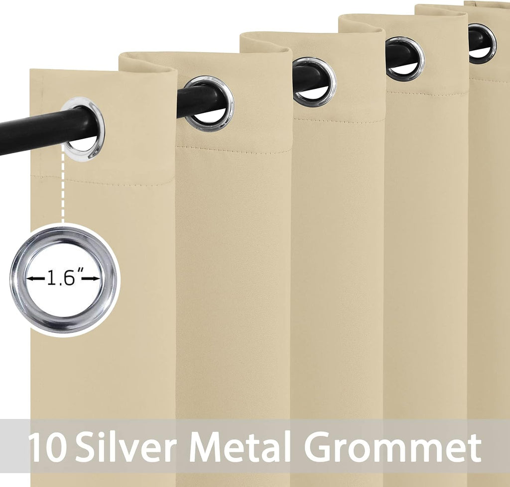Yakamok Blackout Curtains Room Darkening Thermal Insulated Window Panels, Solid Grommet Top Drapes for Bedroom/Living Room(62Wx84L, Beige…