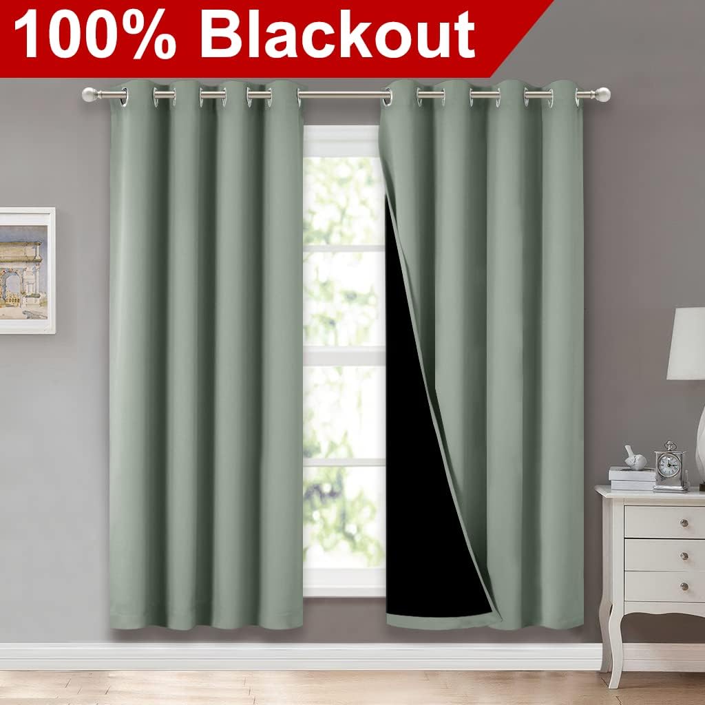 Nicetown 100% Blackout Window Curtain Panels, Full Light Blocking Drapes with Black Liner for Nursery, 72-inch Drop Thermal Insulated Drape…