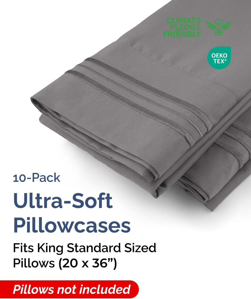 King Standard Pillow Cases Set of 10 - Ultra Soft Hotel Quality Pillowcase Covers - Comfy & Wrinkle Free - Shrink & Fade Resistant…