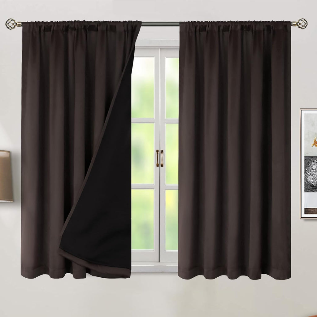 BGment 100% Blackout Curtains 54 Inches Long with Black Liner, Thermal Insulated Room Darkening Soundproof Rod Pocket and Back Tab…