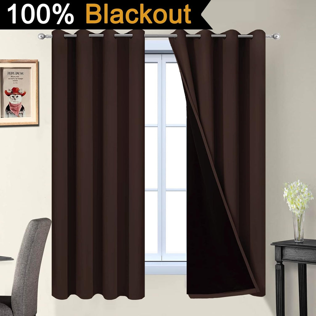 Yakamok Blackout Curtains 63 Inches Long, Blackout Curtain Panels for Bedroom, 2 Thick Layers Grommet Top Thermal Insulated Drapes with Blac…