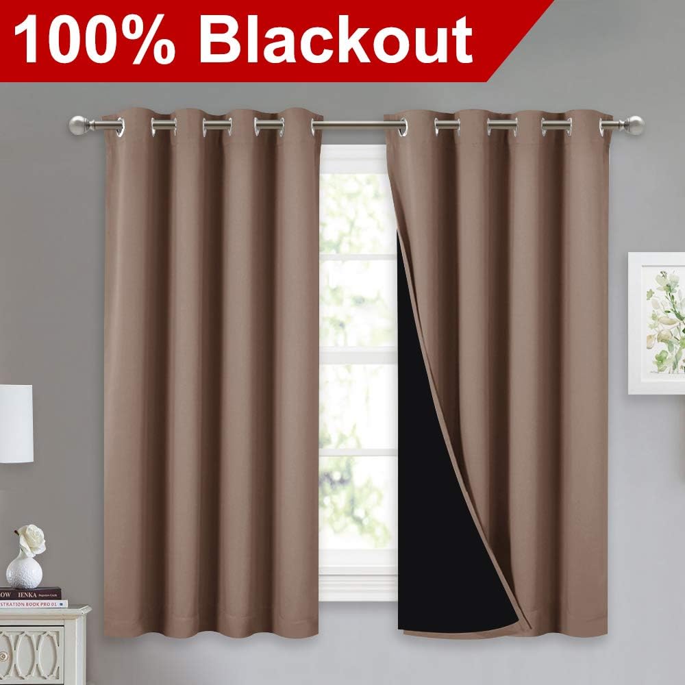 Nicetown Room Warming Curtains, Bedroom Full Blackout Panels, Super Thick Insulated Window Covers, 100% Blackout Blinds with Black Liner fo…