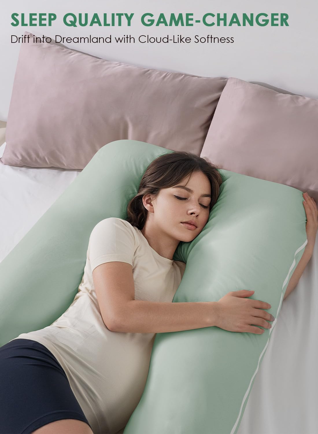 Queenrose QUEEN ROSE Pregnancy Pillows, Soft Cotton U Shaped Body Pillow for Sleeping, Maternity Pillow for Pregnant Women, Green Cotton Gr…