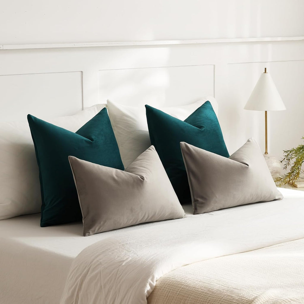 Dezene Throw Pillow Covers 18x18 Teal: Pack of 2 Cozy Soft Velvet Square Modern Luxury Decorative Throw Pillow Cases for Sofa Couch Living…