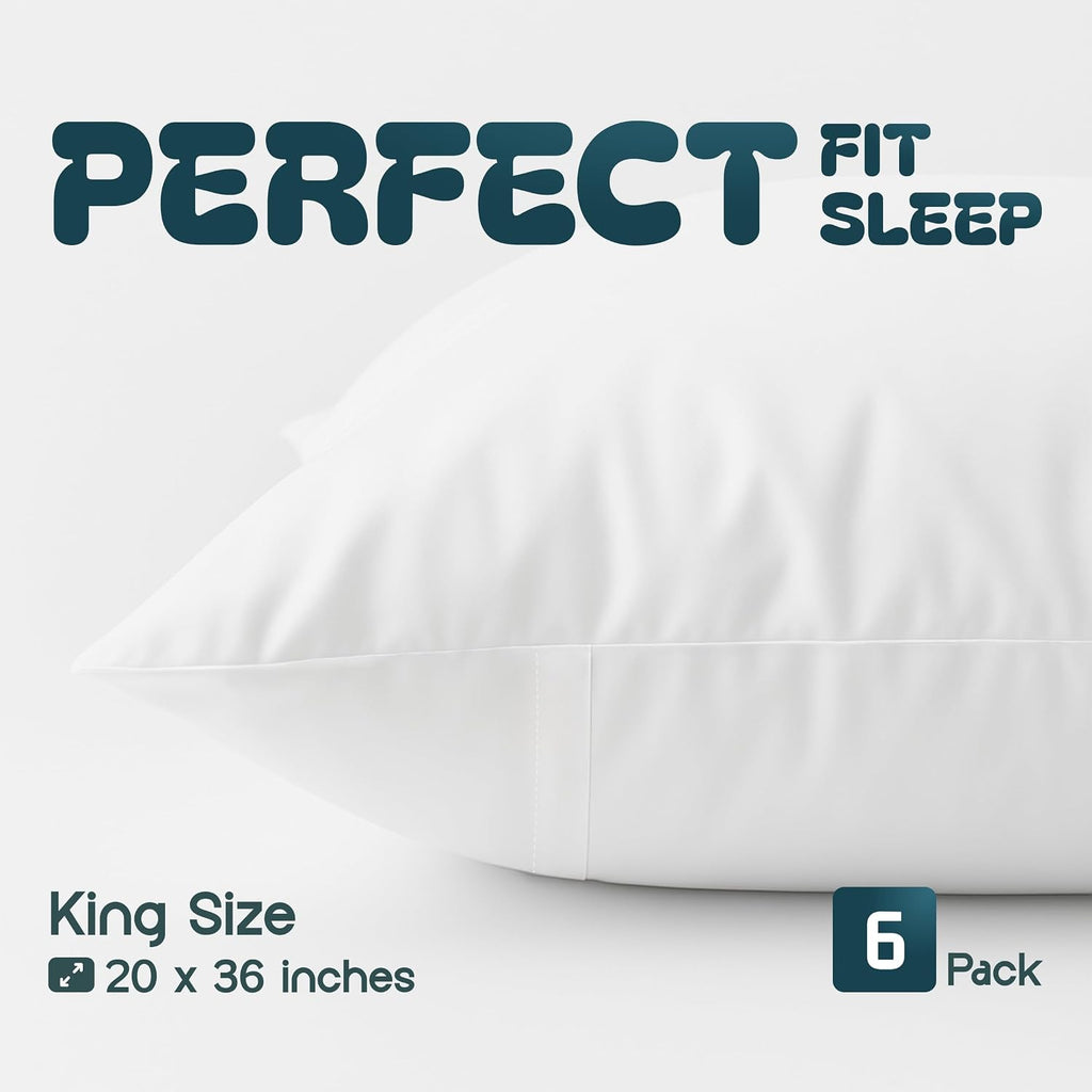 WhiteClassic White Classic King Pillow Covers with Zipper 6 Pack - 20 x 36 Ultra-Soft, Cozy and Noiseless King Pillow Protector, 200 Thread…