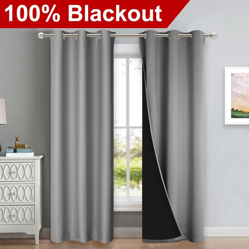 Nicetown Blackout Curtains 80 inches Long, Full Light Blocking Drapes with Black Liner for Nursery, Thermal Insulated Draperies for Hall, V…
