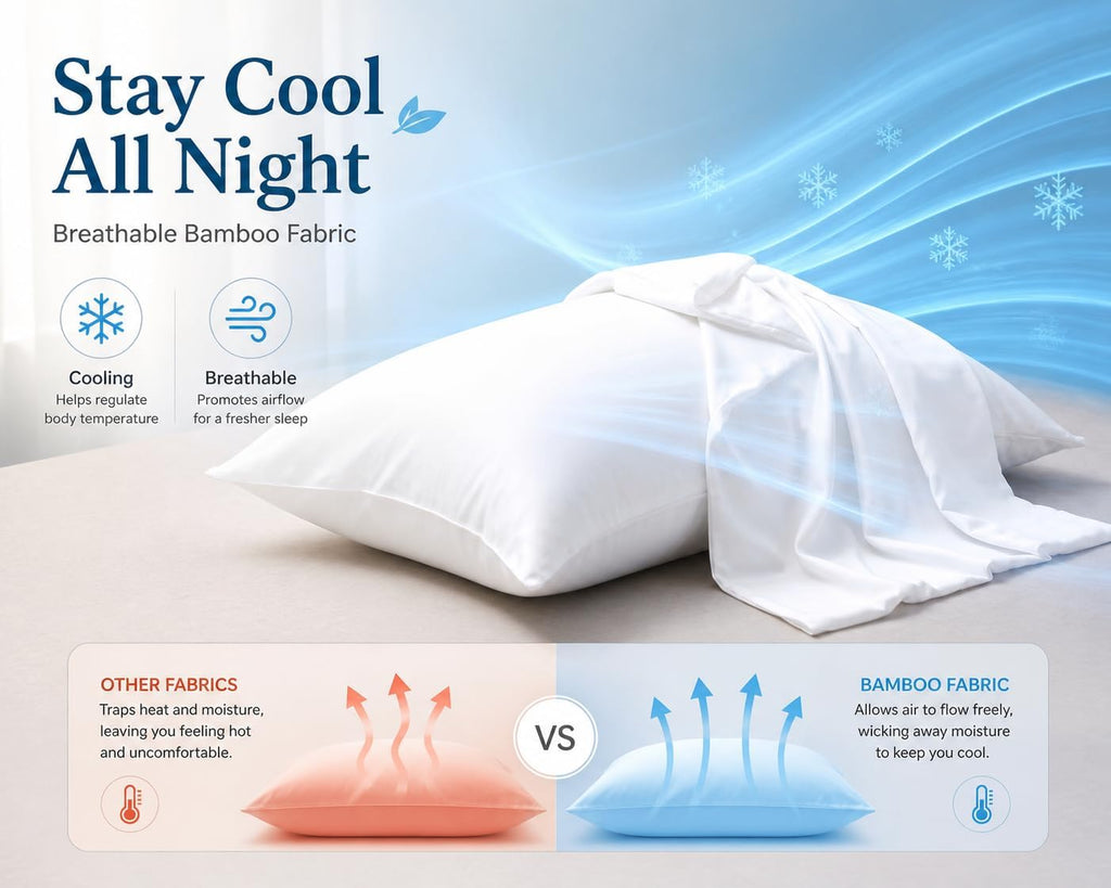 Evolive 100% Rayon Derived from Bamboo Material Cooling Breathable Standard/Queen Pillowcases Pillow Cover 20x30 inches Set of 2 with Envel…