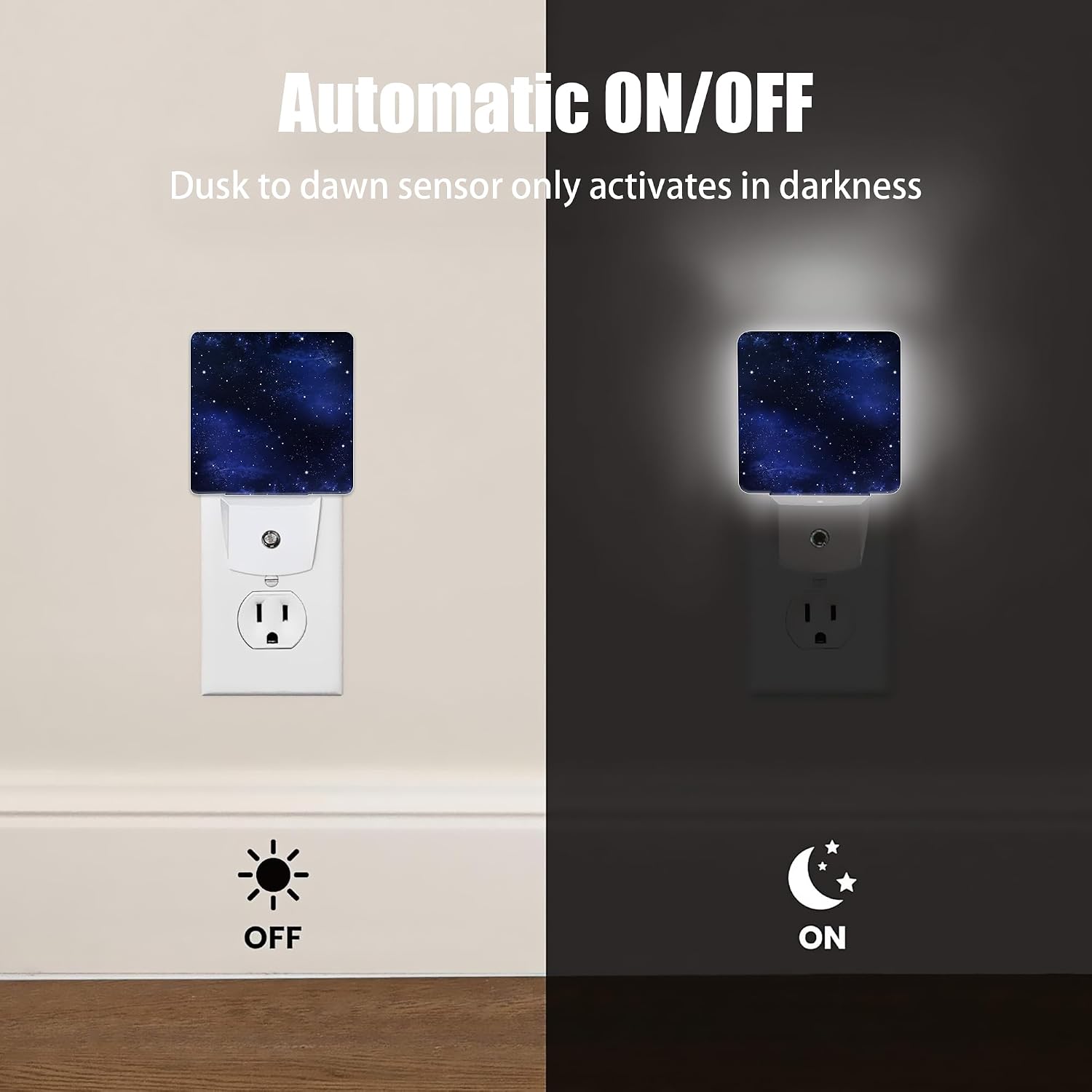 Night Sky Stars Night Light, Deep Space Plug into Wall with Dusk to Dawn Light Sensors, Warm Nightlights for Bedroom, Bathroom, Hallway…