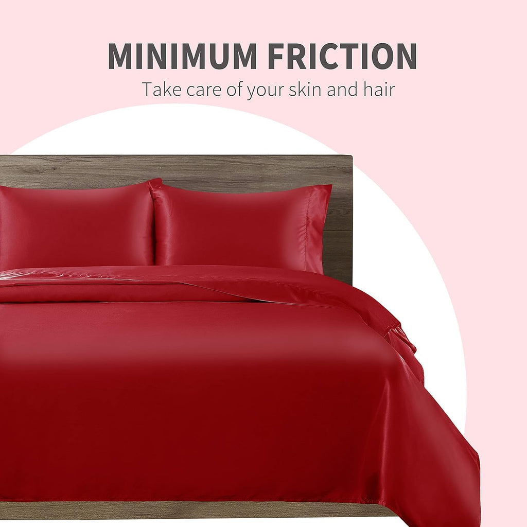 Cobedzy 3 Pcs Red Satin Sheets Twin XL Size Silky Satin Bedding Sheets Set with 1 Deep Pocket Fitted Sheet, 1 Flat Sheet, 1 Pillowcase 3 Pc…