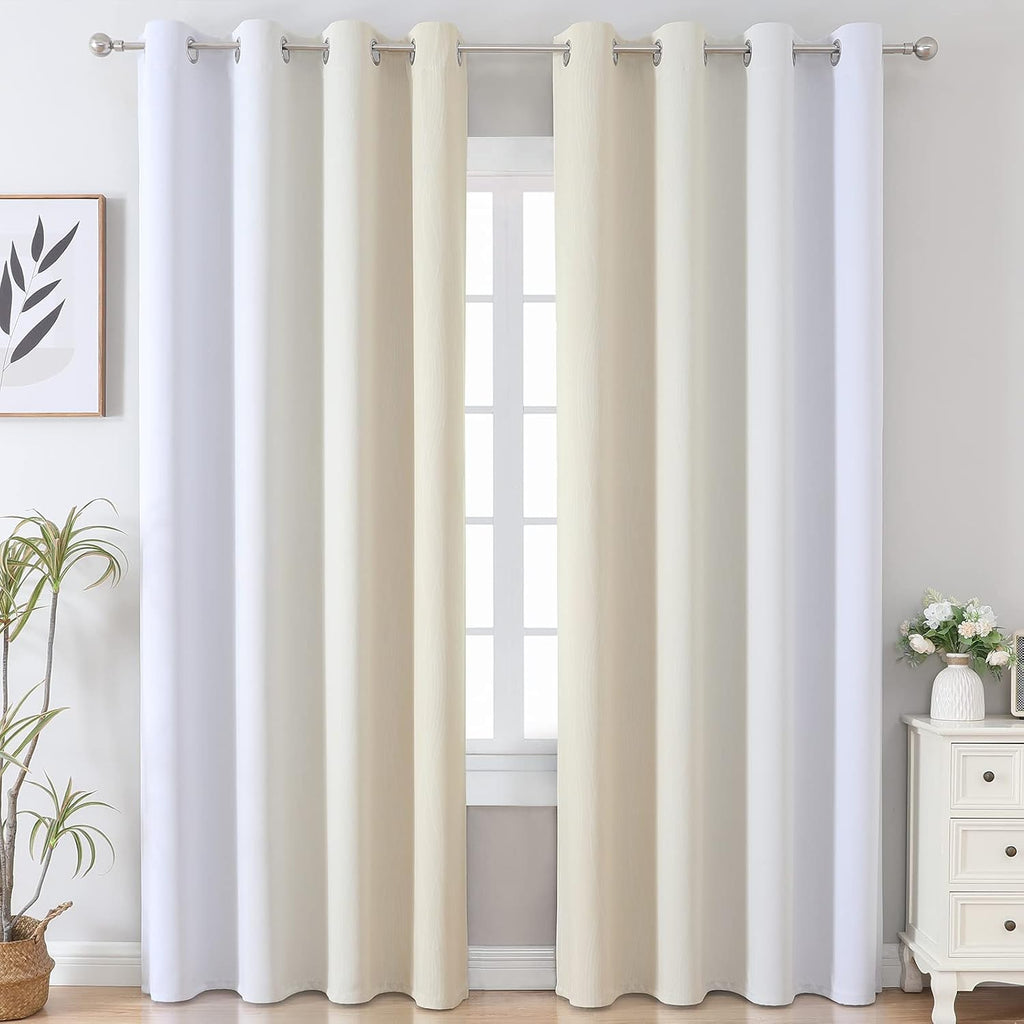 Estelartextiler Estelar Textiler Ombre Greyish White and Beige Blackout Curtains & Drapes 96 Inch Length 2 Panels, Gradient Thermal Insulat…