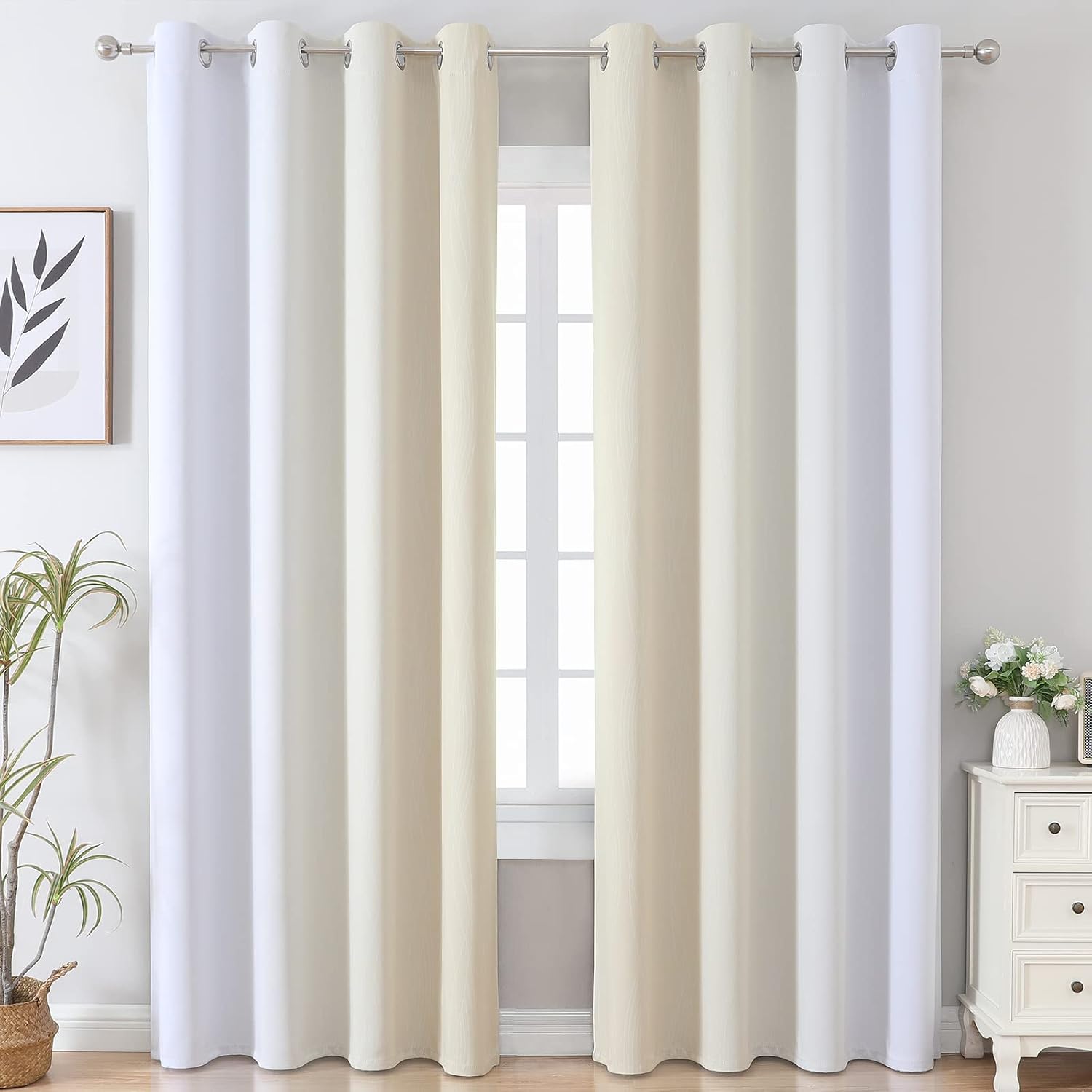 Estelartextiler Estelar Textiler Beige and Greyish White Blackout Curtains for Living Room, Full Room Darkening Gradient Drapes for Bedroom…