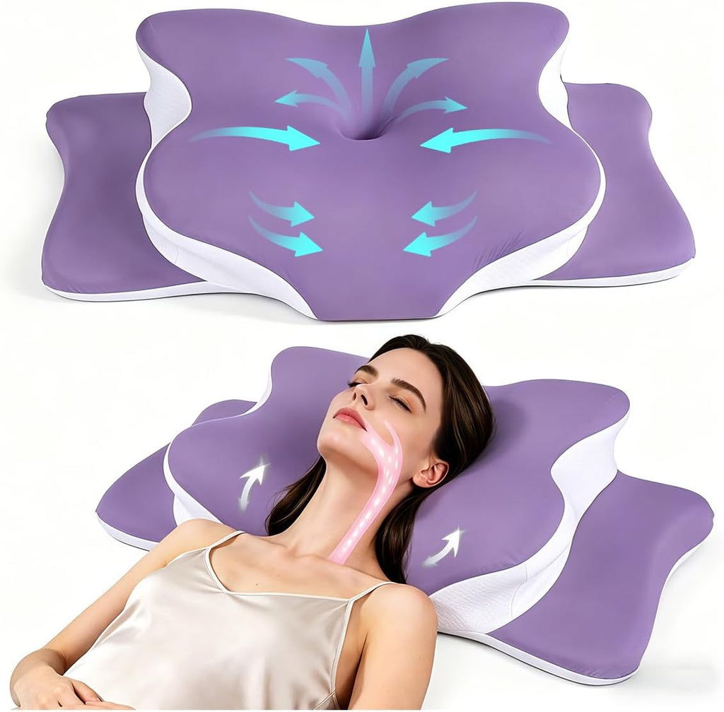 WKEFF Cervical Pillow for Neck, Hollow Design Odorless Memory Foam Pillows with Cooling Case, Adjustable Orthopedic Bed Pillow for…