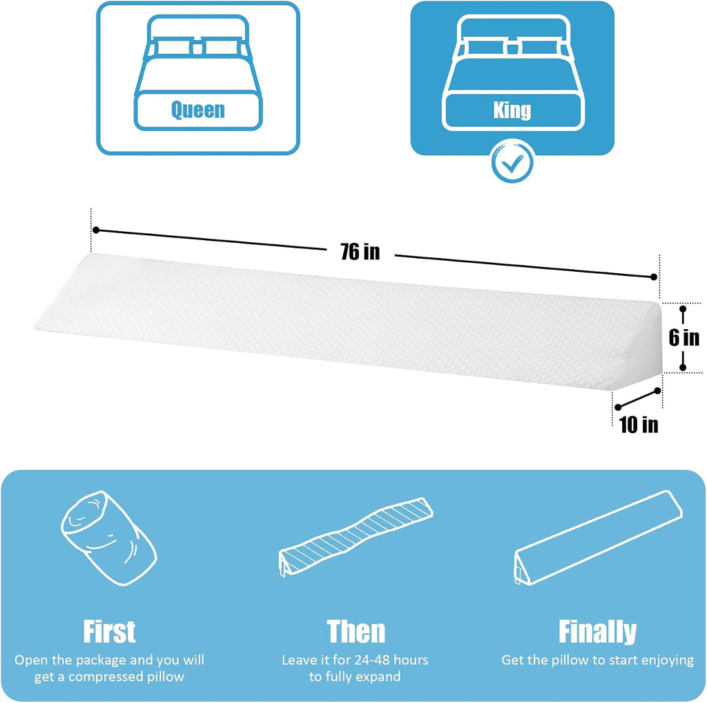 MEGCXIT King Bed Wedge Pillow for Headboard, 76"x10"x6", Bed Gap Filler, Headboard Pillow, Anti-Slip Gap Pillow, Air-Layer White, High…