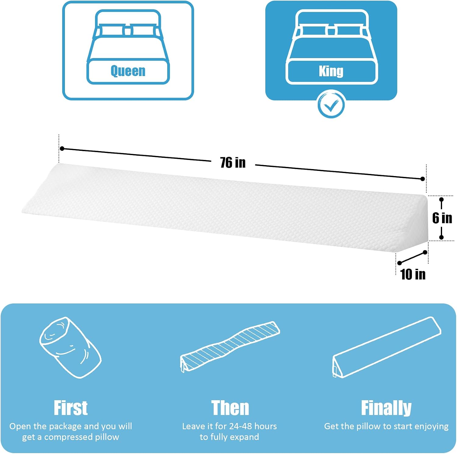 MEGCXIT King Bed Wedge Pillow for Headboard, 76"x10"x6", Bed Gap Filler, Headboard Pillow, Anti-Slip Gap Pillow, Air-Layer White, High…