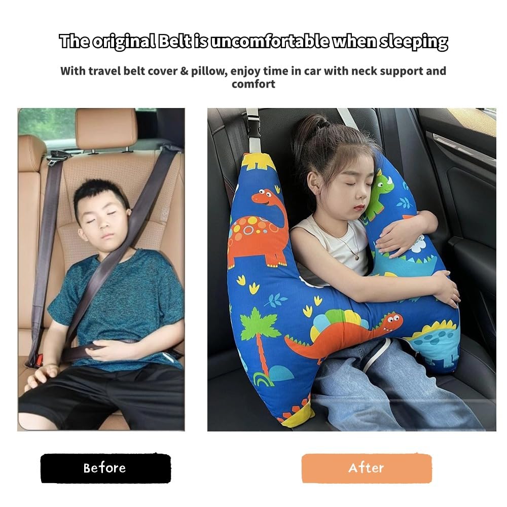 Eaonitu Travel Pillow Car Cushion for Kids 6 Years Old+ Shoulder Neck Back Support & Seat Belt Comfort, Road Trip Cozy Sleeping Gift for Yo…