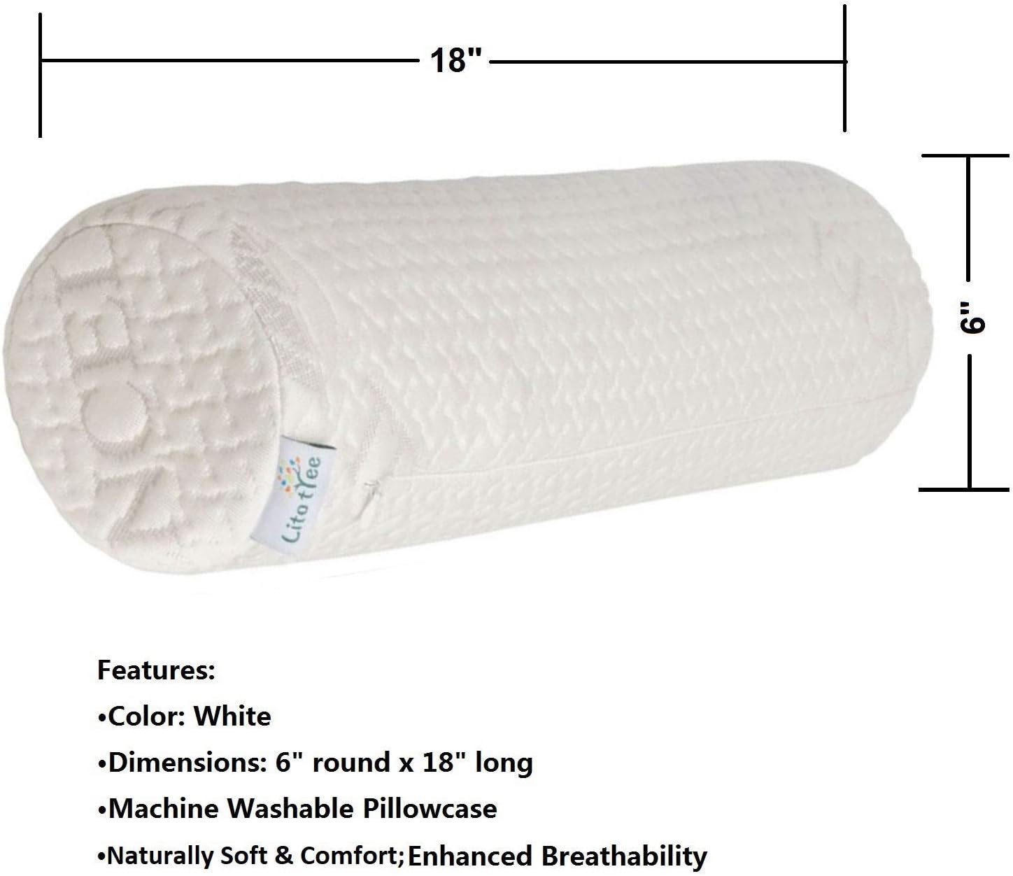 Pillowcase Ultra-Soft Cover for Neck Roll and Cervical Bolster Round Pillow of LitoTree (18x6 inch Pillowcase White) (Pillow case only…