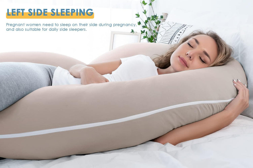 INSEN Pregnancy Pillow Cooling, Maternity Pillow with Soft Cotton Cover, C Shaped for Side Sleeping, Natural Pink