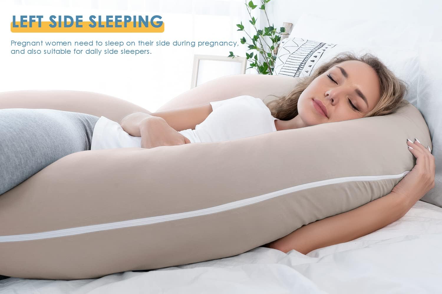 INSEN Pregnancy Pillow Cooling, Maternity Pillow with Soft Cotton Cover, C Shaped for Side Sleeping, Natural Pink