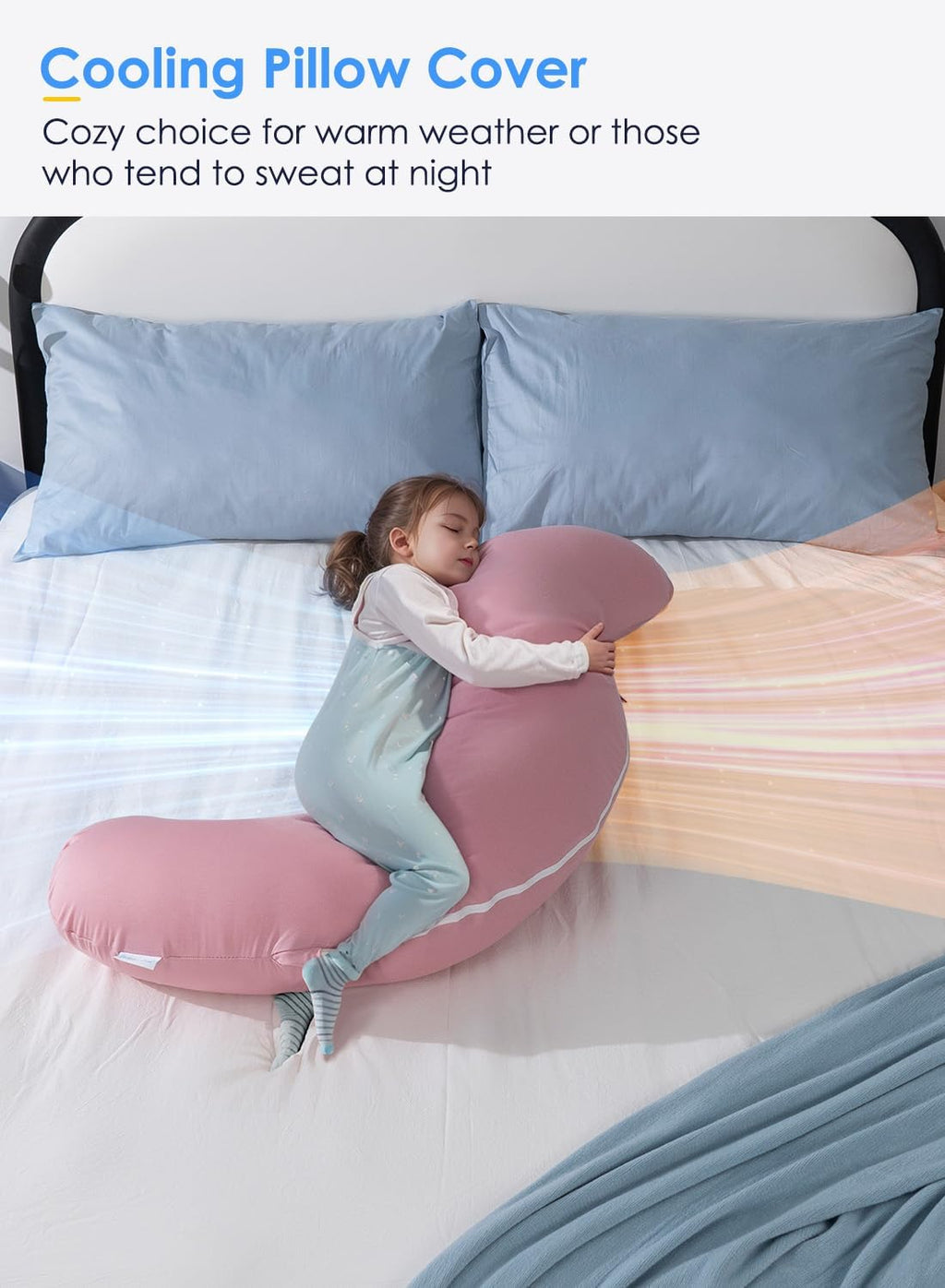 Queenrose QUEEN ROSE Cooling Body Pillow, Full Body Support Pillow for Side Sleepers, Soft S Shaped Hug Pillow for Adults, Pink Pink