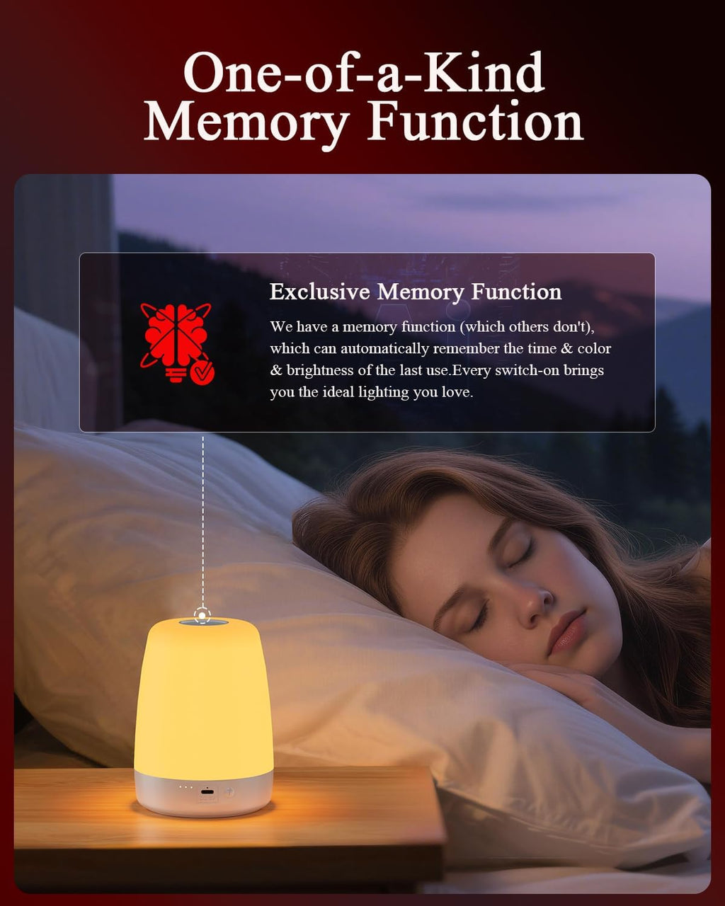 Generic Red Light Night Light for Bedroom - 670nm Sleep-Enhancing Lamp, 2 Color Mode, 3 Brightness Level, Touch Control, 2H Timer, M…