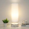 Touch Table Lamp with Metal Base Covered with Marble Grain, 3 Way Dimmable Modern Bedside Nightstand Lamp with White Shade, Simple Night…