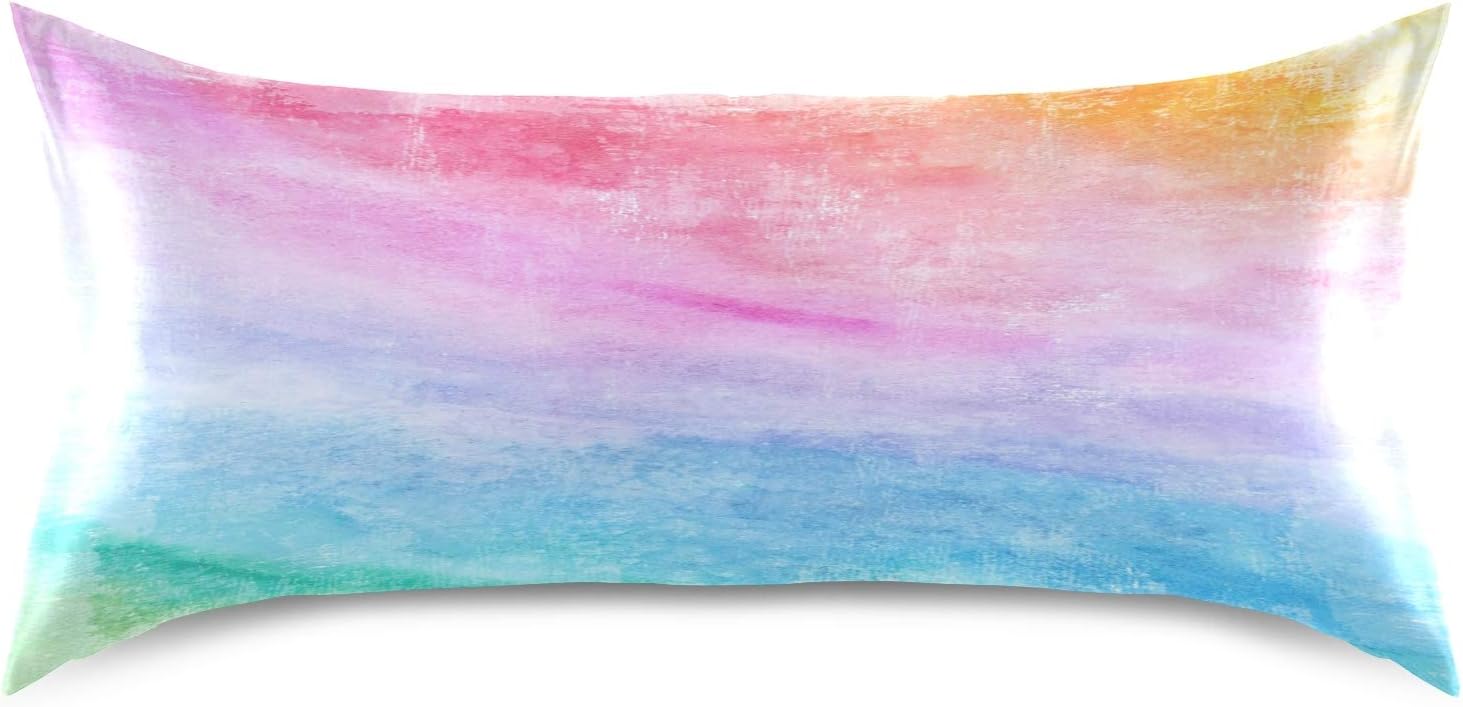 Blueangle Rainbow Colors Satin Pillowcase for Hair and Skin Silk Pillowcase, King Size(20x40 inches) - Satin Pillow Covers with Envelope…