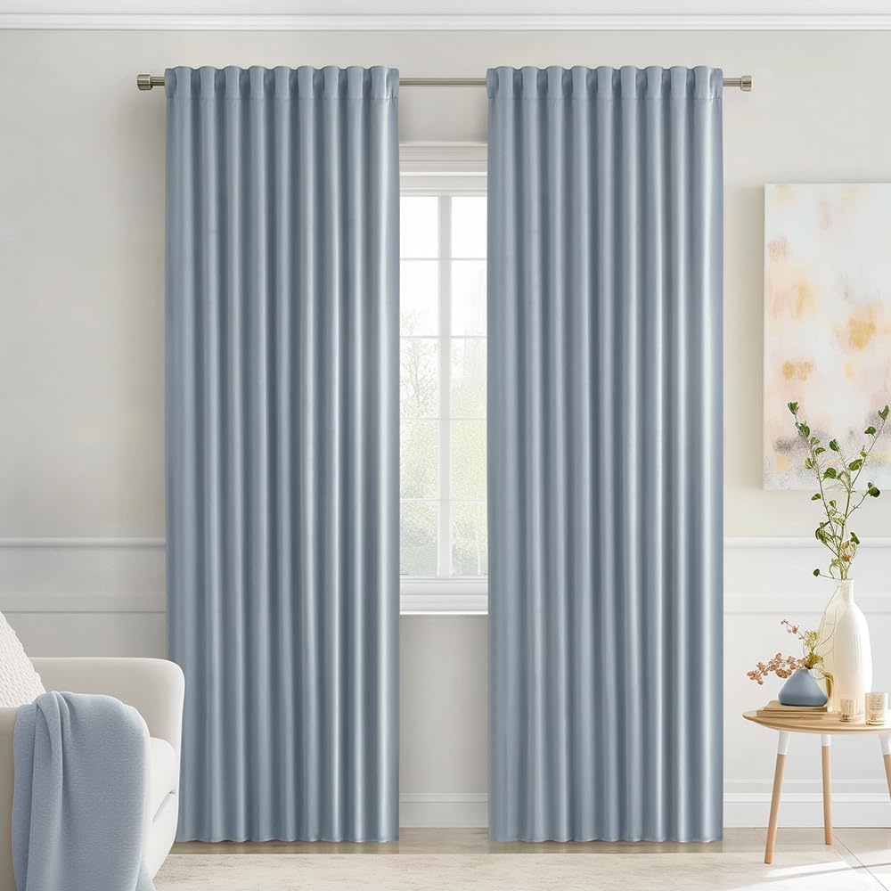 Miulee Light Blue Back Tab Blackout Curtains 84 Inch Length 2 Panels Set for Living Room Bedroom Privacy, Rod Pocket/Pinch Pleat Thermal In…