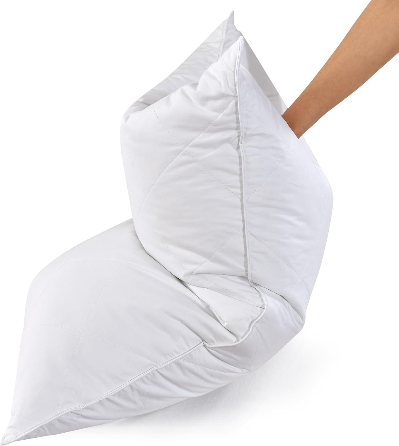 Three Geese White Goose Feather Cotton Pillows Queen Size Set of 1- Soft 600 Thread Count 100% Cotton, Medium Firm, Soft Support Surround…