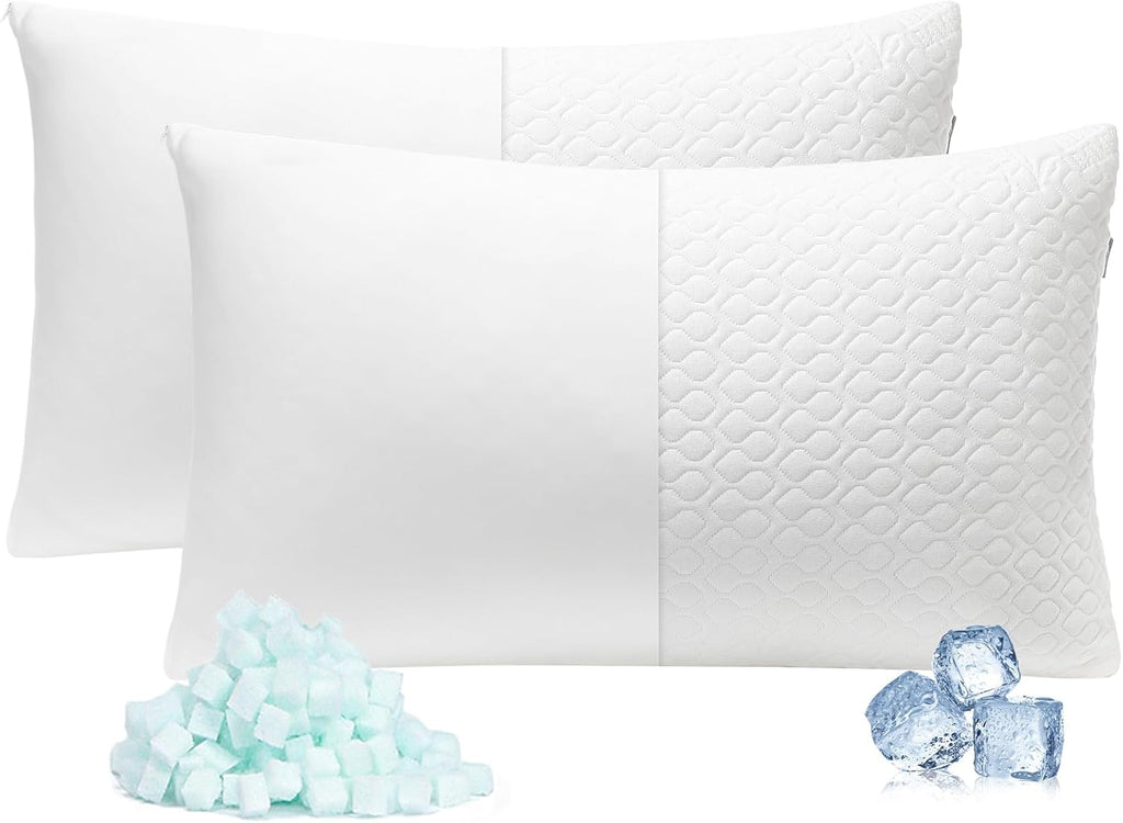 Rainmr Shredded Memory Foam Pillows for Sleeping, Adjustable Pillows King Size Set of 2, Good for Side, Back Sleeper with Washable…
