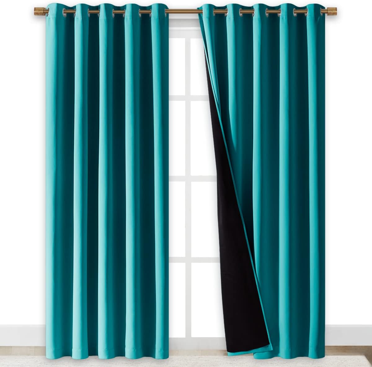 Nicetown 100% Blackout Window Curtain Panels, Cold and Full Light Blocking Drapes with Black Liner for Nursery, 84" Drop Thermal Insulated…