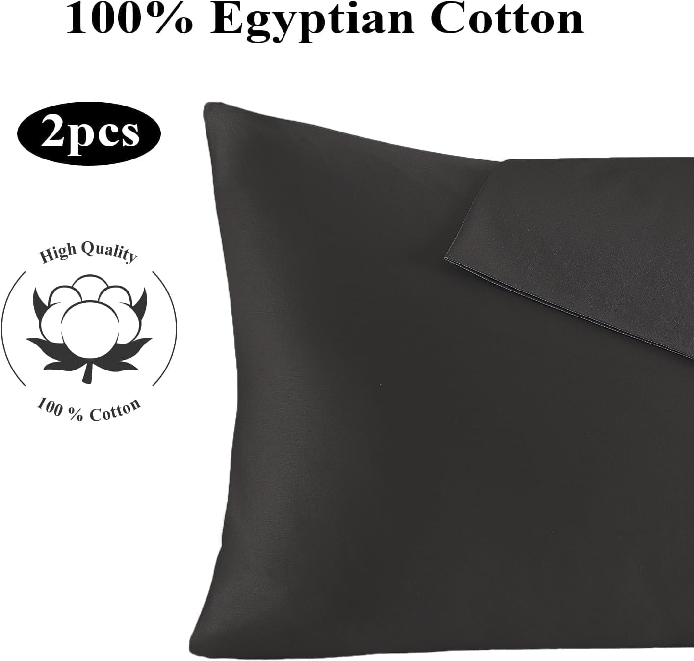 ShunjieHome 100% Egyptian Cotton Standard Pillow Protectors Set of 2, 400 Thread Count Sateen Weave Cooling Pillowcase, easy maintenance…