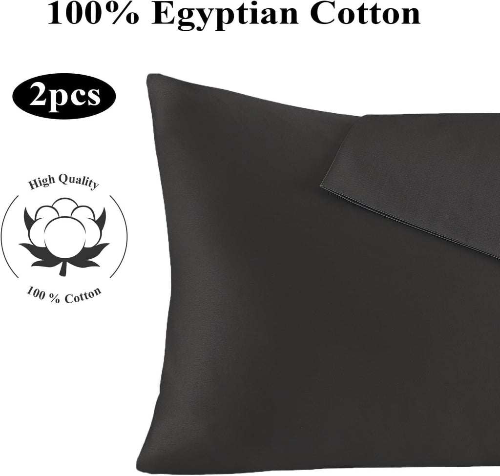 ShunjieHome 100% Egyptian Cotton Queen Pillow Protectors Set of 2, 400 Thread Count Sateen Weave Cooling Pillowcase, easy maintenance…